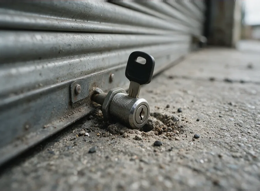 Bombín de suelo de una persiana metálica en un local de Coslada